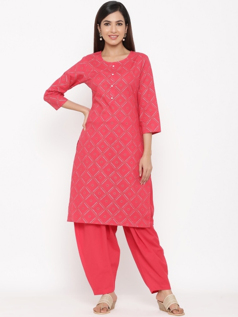 

kipek Women Pink Bandhani Printed Regular Kurta with Salwar