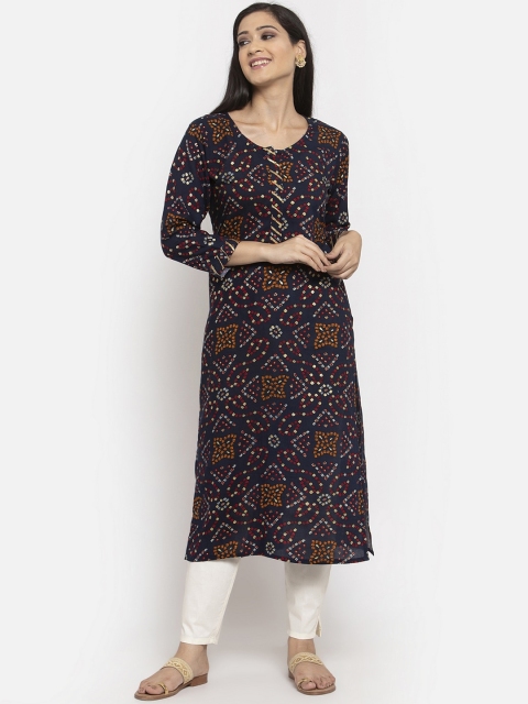 

Clora Creation Women Navy Blue & Red Printed Straight Kurta