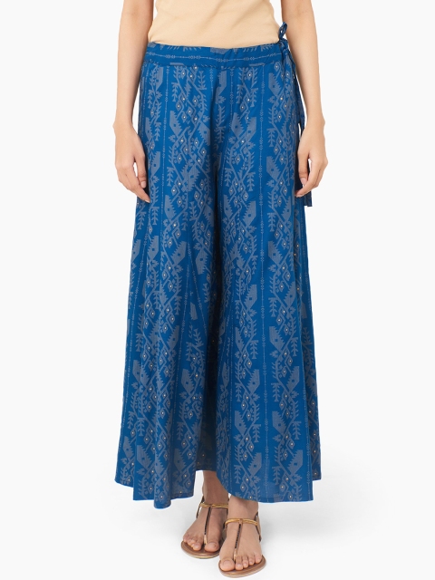 

IMARA Women Blue Printed Flared Palazzos