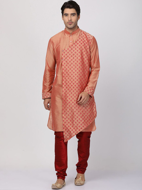 

VASTRAMAY Men Pink & Maroon Printed Kurta with Churidar