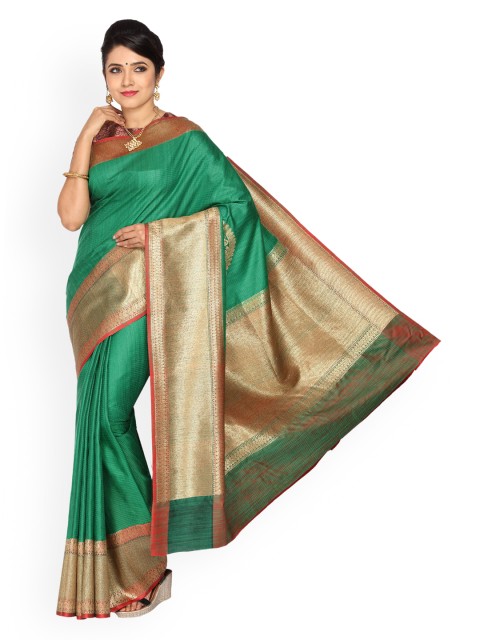 

Vijayalakshmi Silks Green & Gold-Toned Pure Silk Woven Design Banarasi Saree