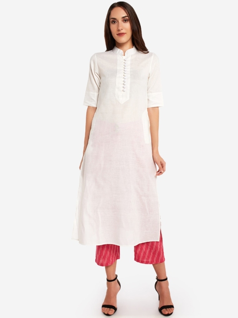 

Desi Weavess Women White Solid Straight Kurta