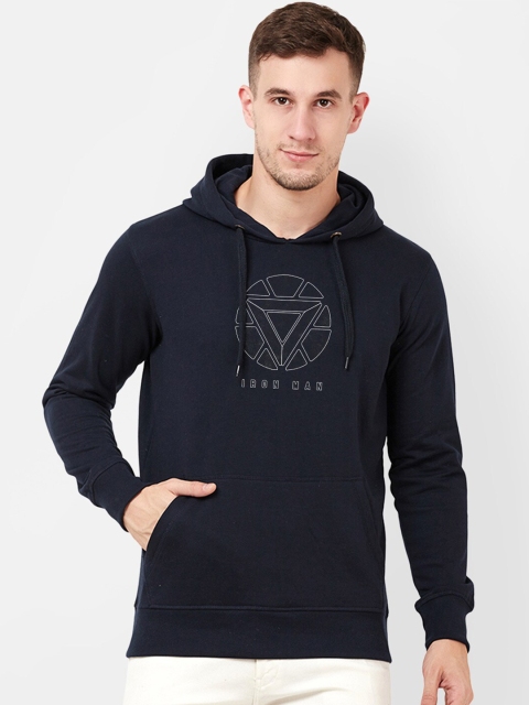 

Free Authority Men Navy Blue Iron Man Printed Hooded Sweatshirt