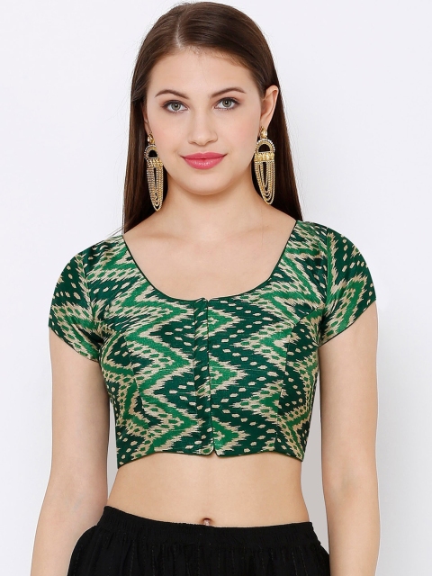 

SALWAR STUDIO Women Green & Beige Printed Readymade Saree Blouse