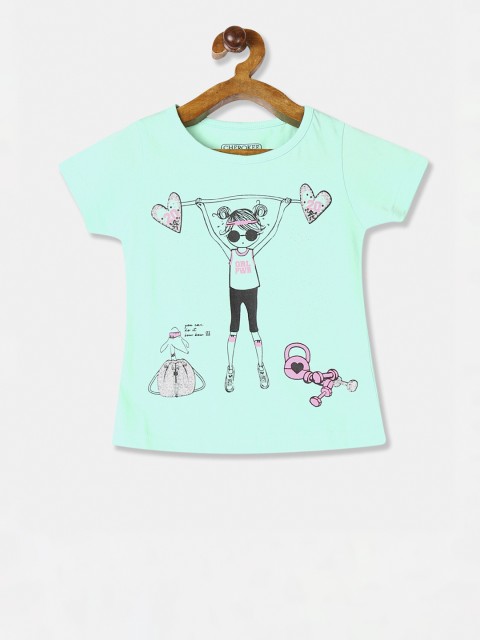 

Cherokee Girls Green Printed Round Neck T-shirt