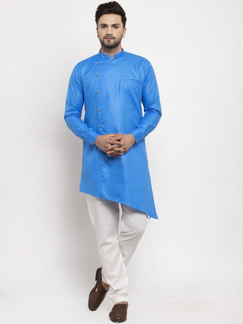Benstoke Men Blue & White Solid Kurta with Pyjamas