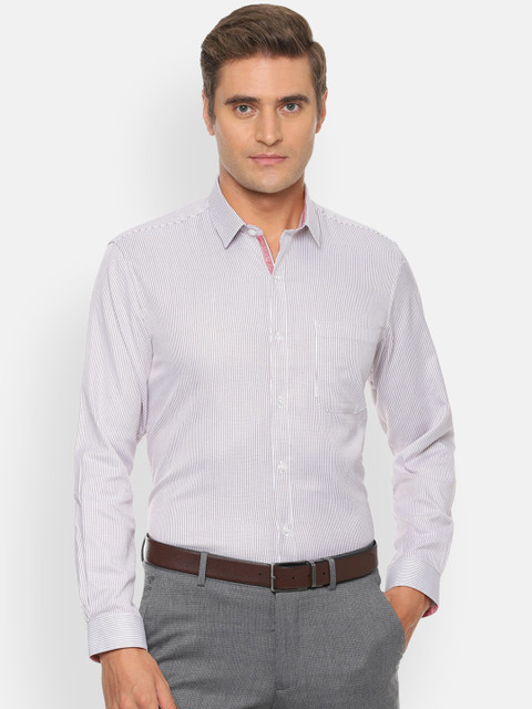 

Louis Philippe Men White & Brown Slim Fit Striped Formal Shirt