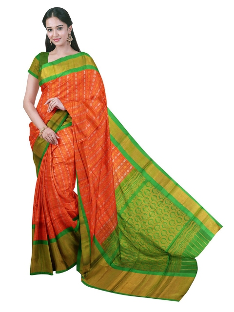 

APCO Orange Checked Silk Cotton Saree