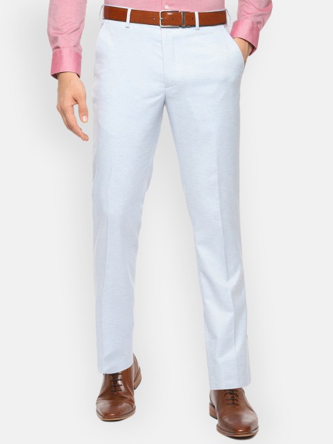 

V Dot Men Blue Skinny Fit Self Design Formal Trousers