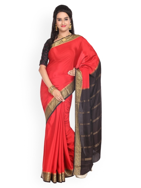 

Vijayalakshmi Silks Red & Coffee Brown Solid Mysore Silk Saree
