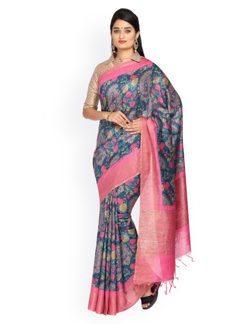 

Vijayalakshmi Silks Blue Pure Silk Printed Tussar Saree