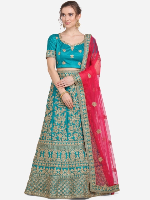 

VRSALES Green Semi-Stitched Lehenga & Blouse with Dupatta