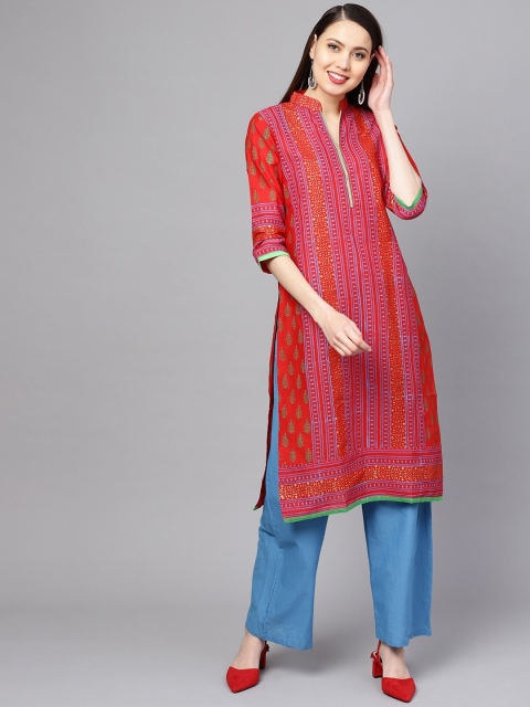 

ZOEYAMS Women Red Block Printed Straight Kurta