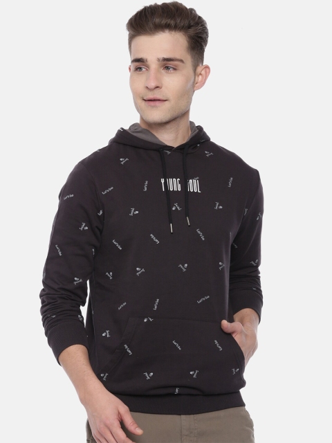 

Breakbounce Men Black & White Printed Hooded Sweatshirt