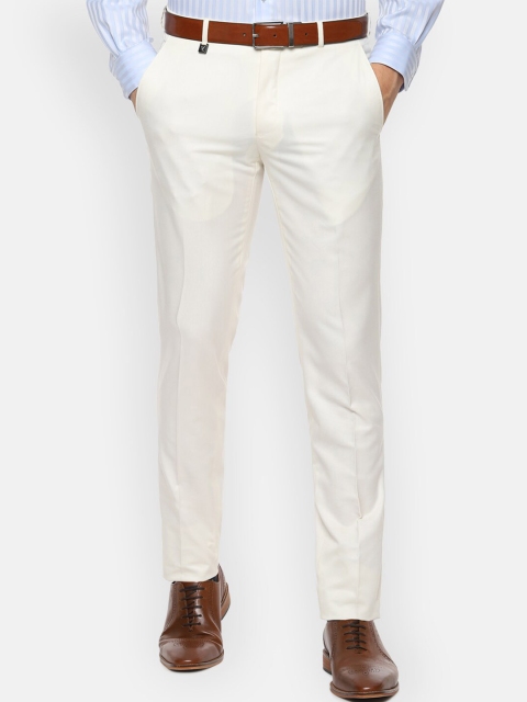 

V Dot Men Cream-Coloured Slim Fit Solid Formal Trousers