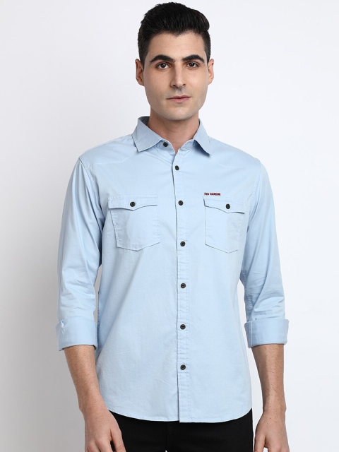 

TED HARBOR Men Turquoise Blue Slim Fit Solid Casual Shirt
