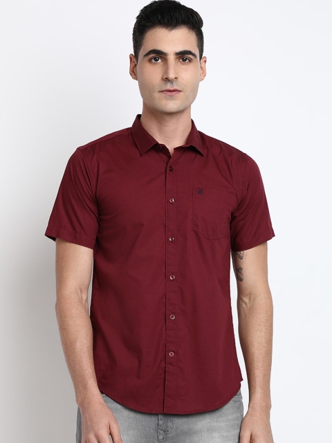 

TED HARBOR Men Maroon Slim Fit Solid Casual Shirt