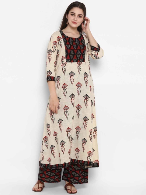 

ZOEYAMS Women Beige Printed Anarkali Kurta