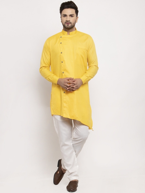 

Benstoke Men Yellow & White Solid Kurta with Pyjamas