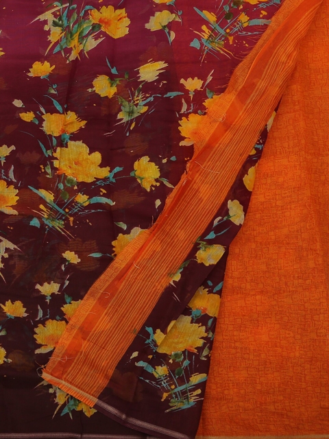 

Pothys Brown & Orange Linen Blend Woven Design Saree