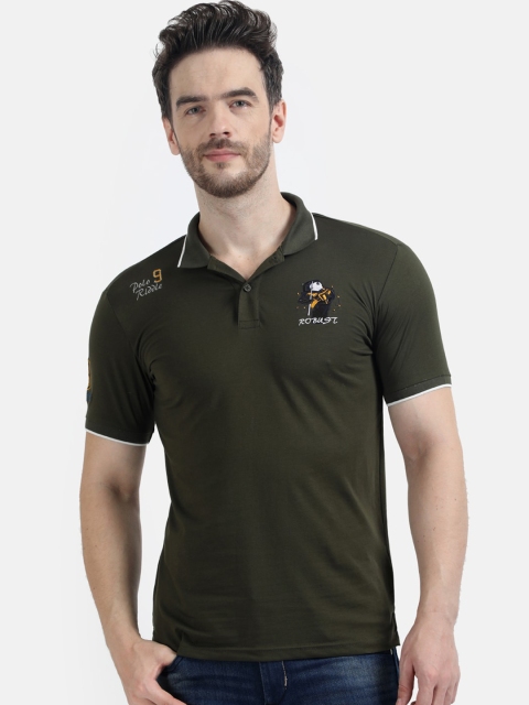 

Monte Carlo Men Olive Green Solid Polo Collar T-shirt