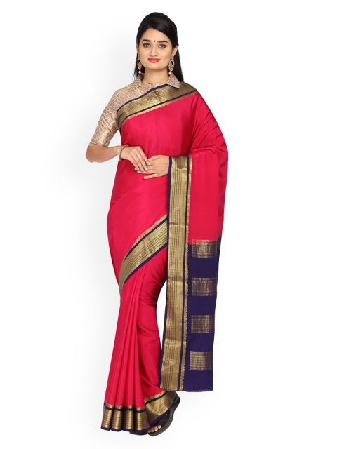 Vijayalakshmi Silks Blue & Pink Pure Silk Solid Mysore Silk Saree