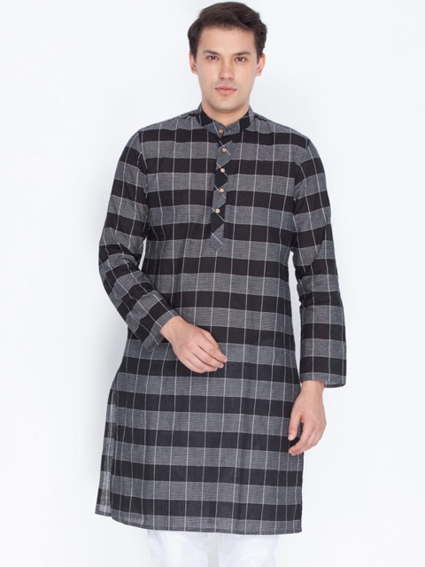 

VASTRAMAY Men Black & White Checked Straight Kurta