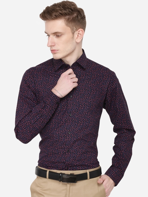 

JB STUDIO Men Black & Pink Slim Fit Printed Linen Formal Shirt