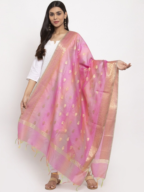 

LOOM LEGACY Pink & Gold-Toned Woven Design Dupatta