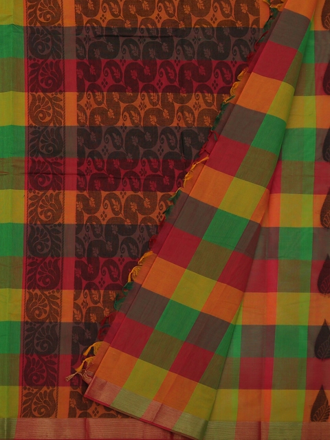 

Pothys Multicoloured Checked Polycotton Saree, Multi