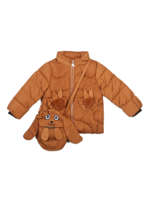 

The Sandbox Clothing Co. Girls Brown Printed Windcheater Puffer Jacket with Sling Bag