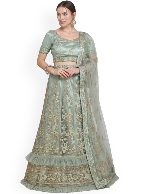 

VRSALES Olive Green & Gold-Toned Embroidered Semi-Stitched Lehenga & Unstitched Blouse with Dupatta
