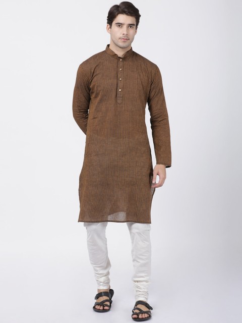

VASTRAMAY Men Brown & Cream-Coloured Striped Kurta with Churidar