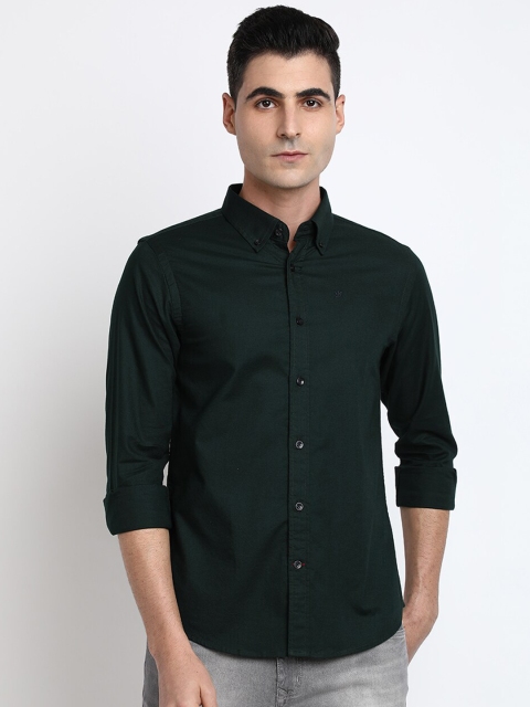 

TED HARBOR Men Green Slim Fit Oxford Solid Casual Shirt