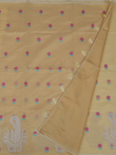 

Pothys Mustard Yellow & Pink Pure Cotton Embroidered Saree