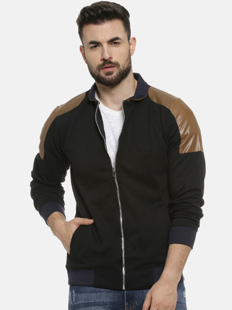 

Campus Sutra Men Black & Brown Colourblocked Windcheater Bomber Jacket
