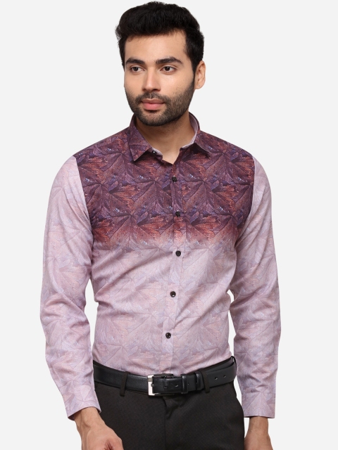 

JB STUDIO Men Burgundy Nancy Slim Fit Printed Linen Formal Shirt