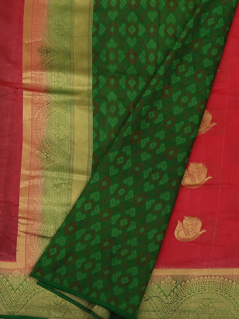 

Pothys Pink & Green Jute Silk Printed Saree