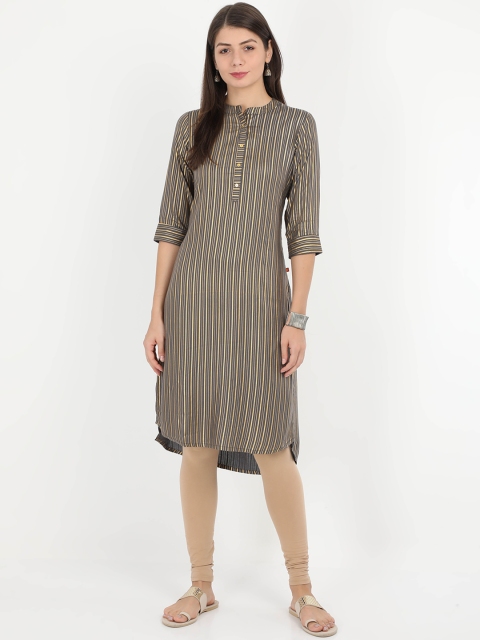 

Alena Women Grey & Yellow Striped Straight Kurta