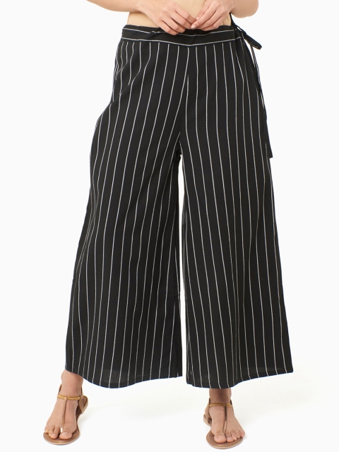 

IMARA Women Black & White Regular Fit Striped Parallel Trousers