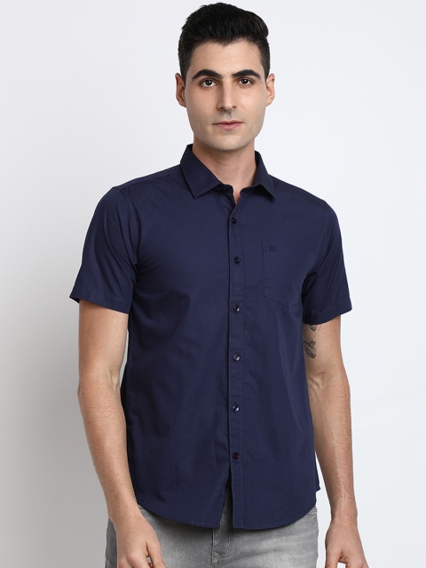 

TED HARBOR Men Navy Blue Slim Fit Solid Casual Shirt