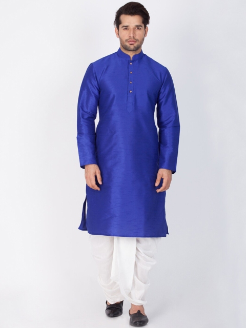 

VASTRAMAY Men Blue & White Solid Kurta with Dhoti Pants