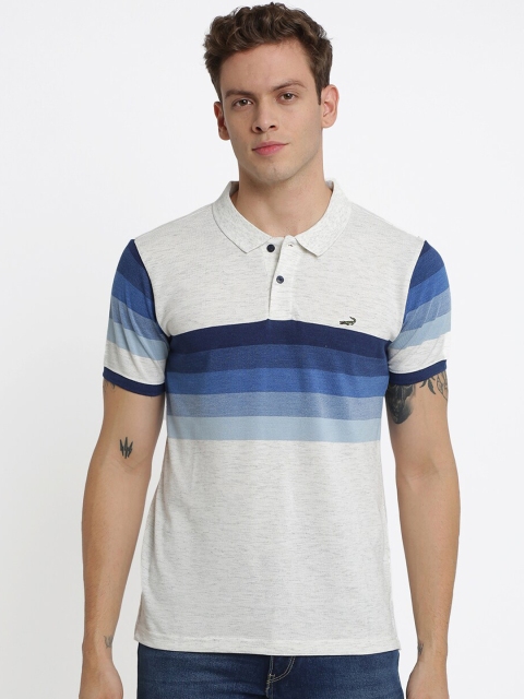 

Crocodile Men Blue Striped Polo Collar T-shirt