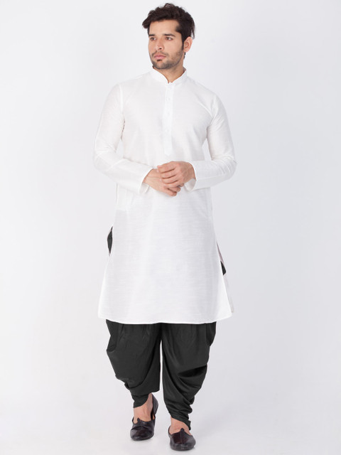 

VASTRAMAY Men White & Black Solid Kurta with Dhoti Pants