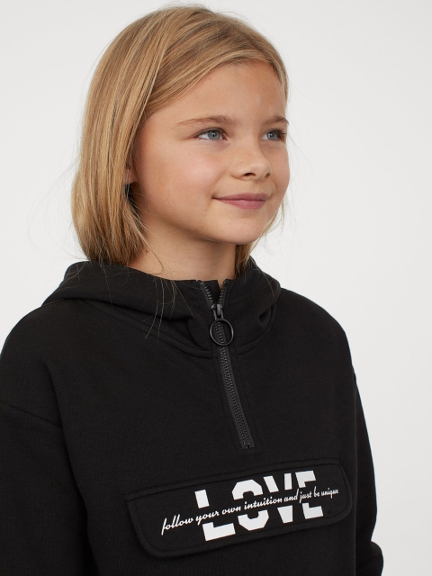 

H&M Girls Black Printed Zip-Top Hoodie