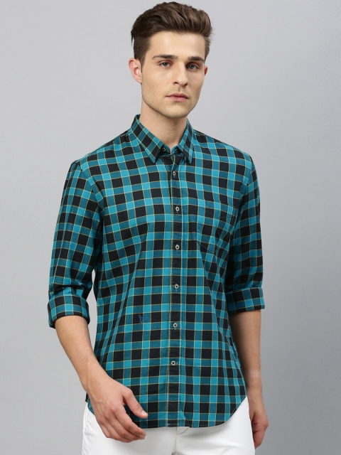 

RARE RABBIT Men Black & Blue Regular Fit Checked Casual Shirt
