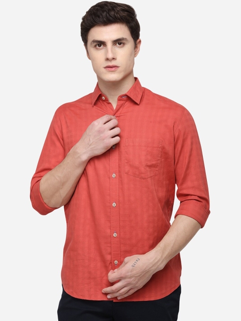 

JADE BLUE Men Rust Red Tailored Fit Checked Casual Shirt