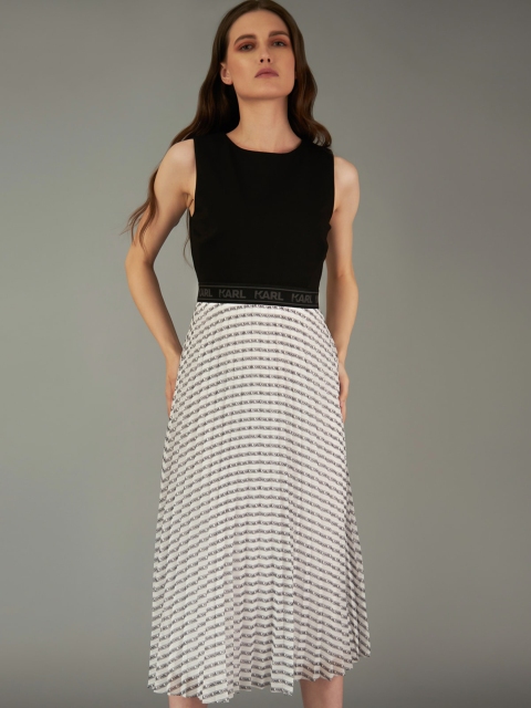 

COVER STORY by KARL LAGERFELD Women Black White Colourblocked A-Line Dress