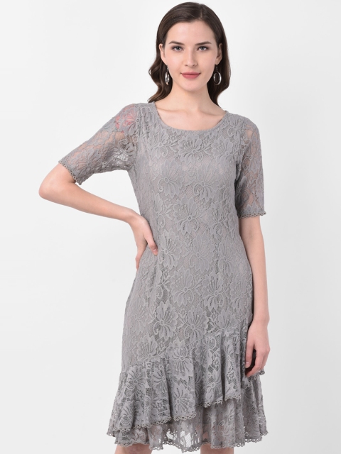 

Latin Quarters Women Grey Self Design Drop-Waist Dress