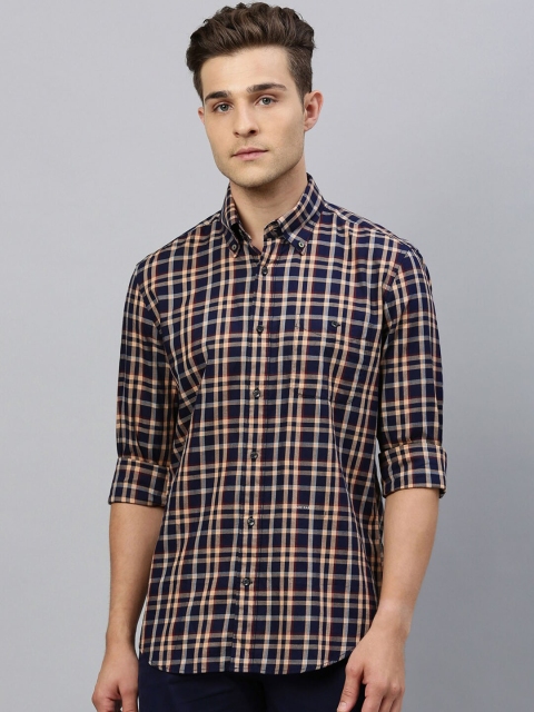 

RARE RABBIT Men Navy Blue Regular Fit Checked Casual Shirt